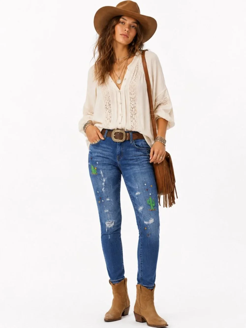 Cruel‎ Girl Rhyon Jeans Womens 29 Cactus Embroidered Boyfriend Western Cropped